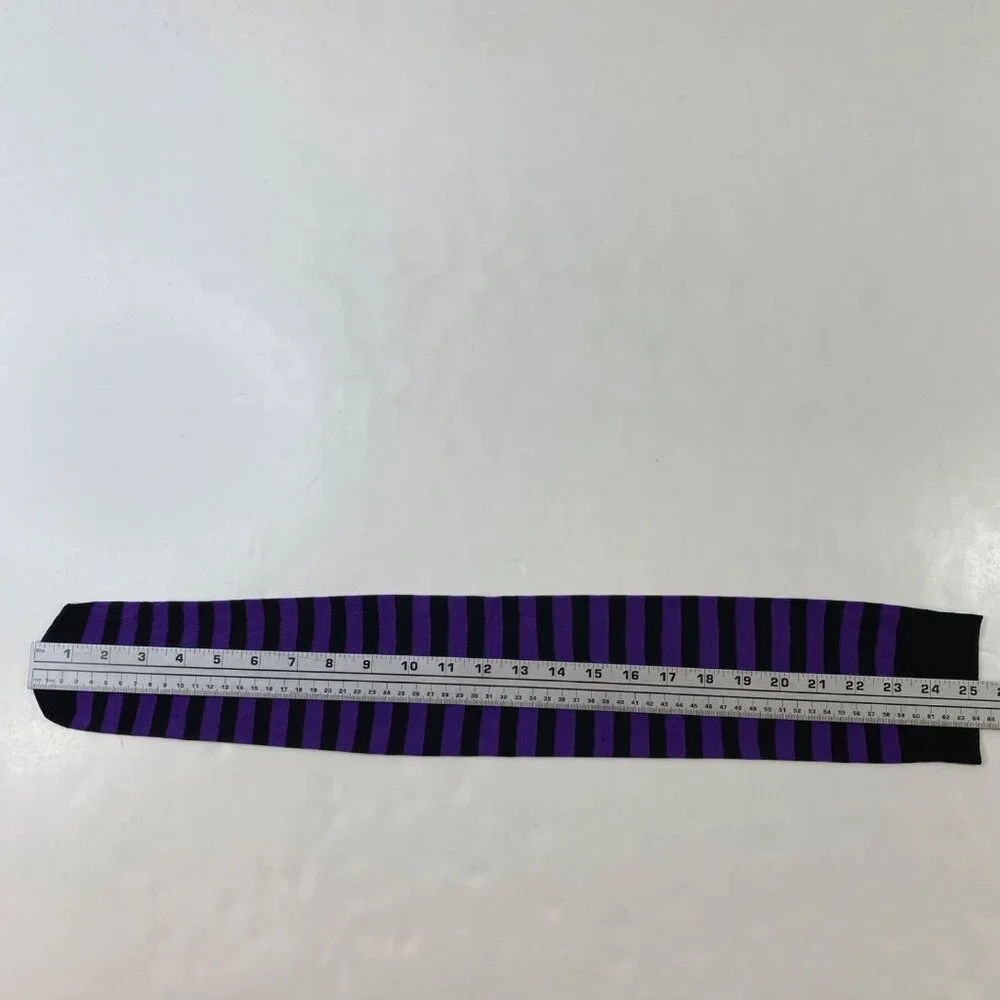 Womens Knee High Socks Striped Purple Black Halloween Goth Lightweight Funky Fun